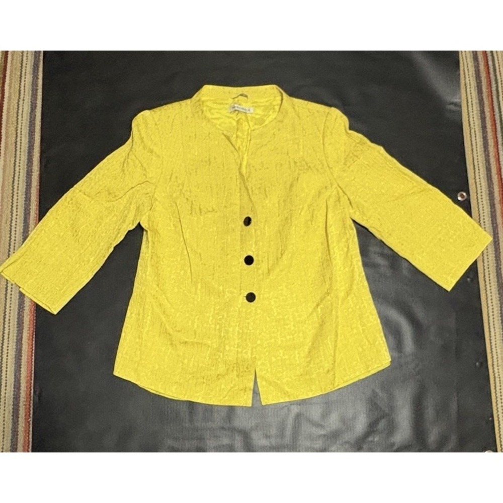 MARINA RINALDI Yellow Blazer Blouse Dress Jacket SILK Italy jacquard Cloqué L XL